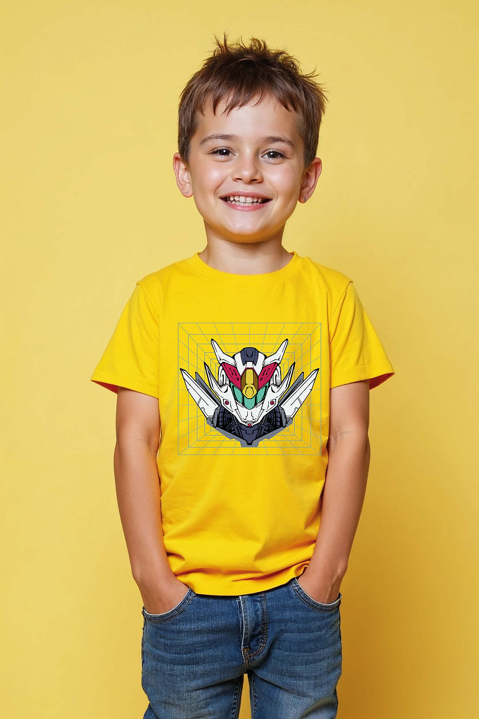 Thumbnail: Futuristic Robot Helmet Graphic Kids T-Shirt – Cool Mecha Style Tee for Boys & G