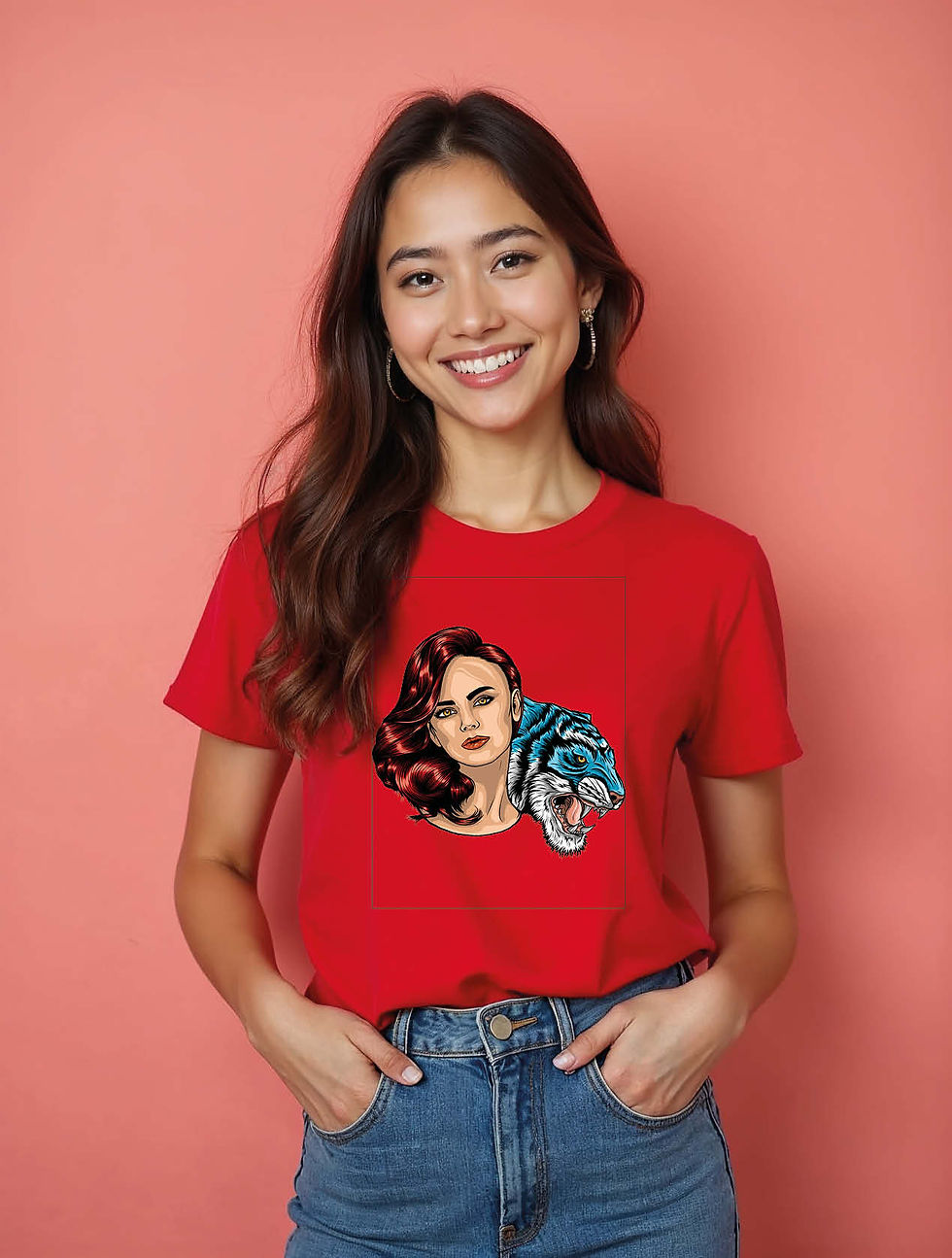 Thumbnail: Mystic Woman and Blue Tiger Chic Women’s Printed Graphic Streetwear T-Shirt