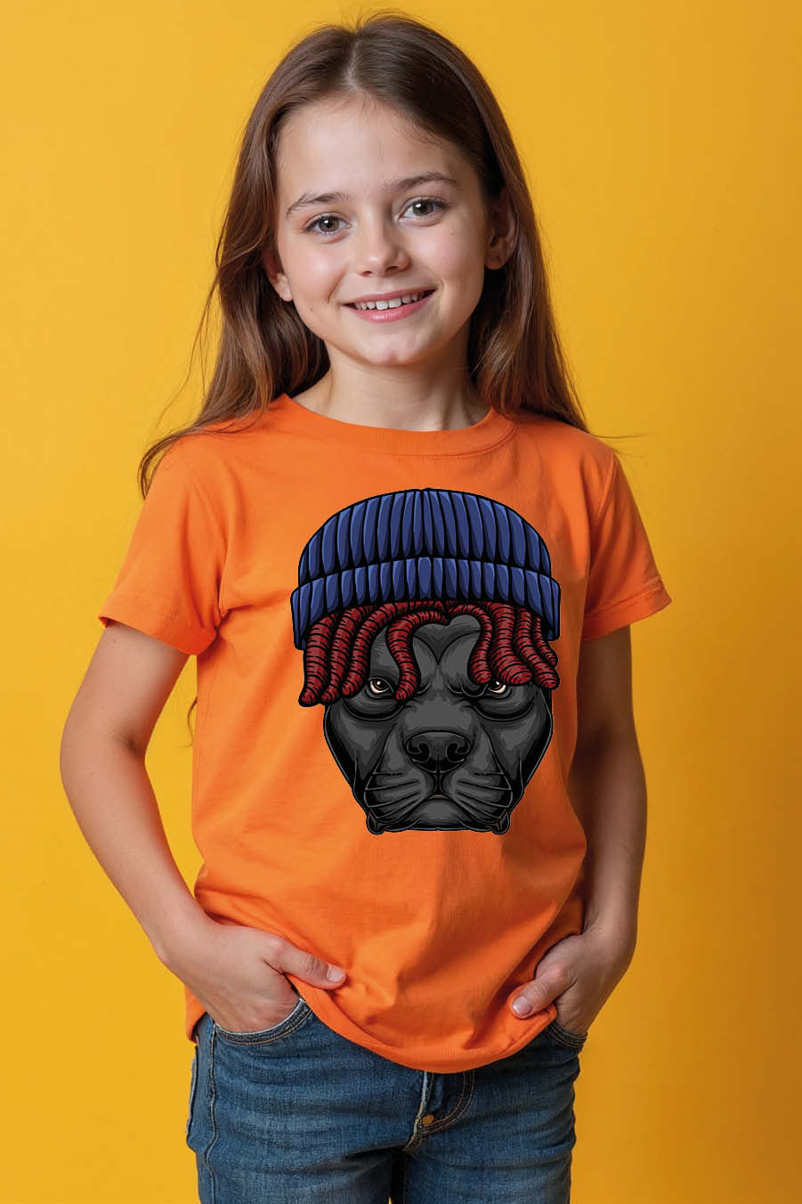 Thumbnail: Pitbull with Beanie and Red Dreadlocks Graphic T-Shirt Cute Stylish Kids Graphic