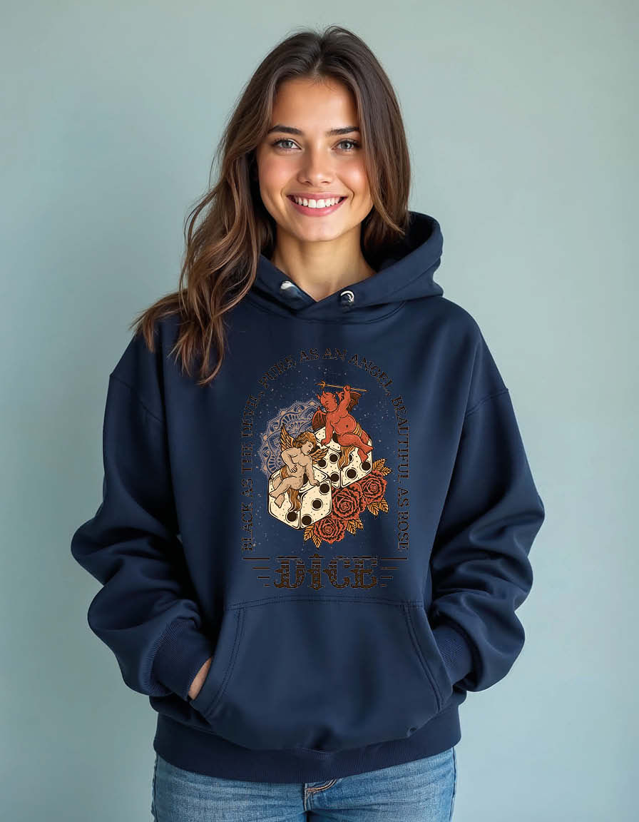 Thumbnail: black as the devil pure as an angel beautiful rose dice Unisex Graphic hoodies