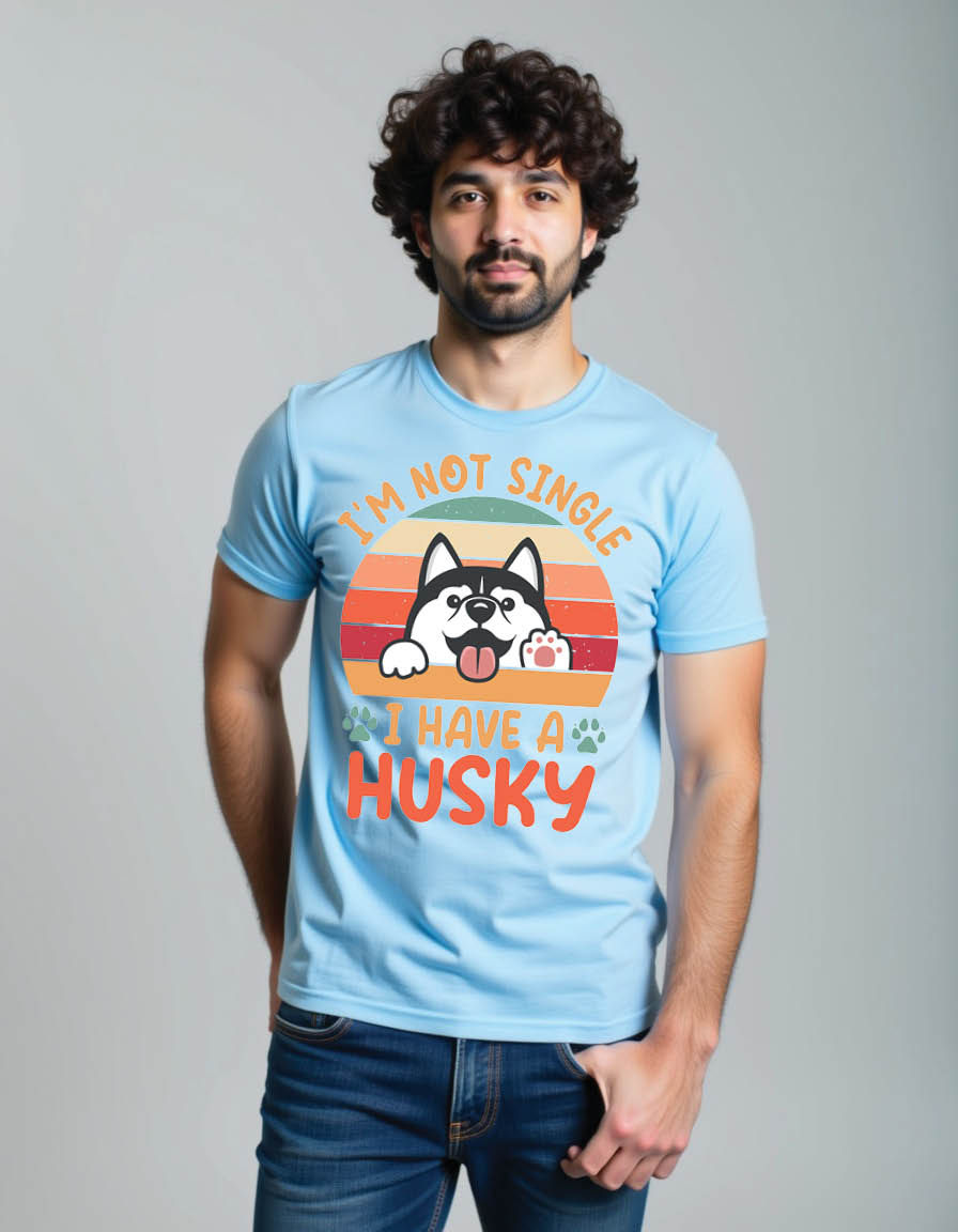Thumbnail: i m single i have husky retro siberian husky dog mens printed graphic t shirt