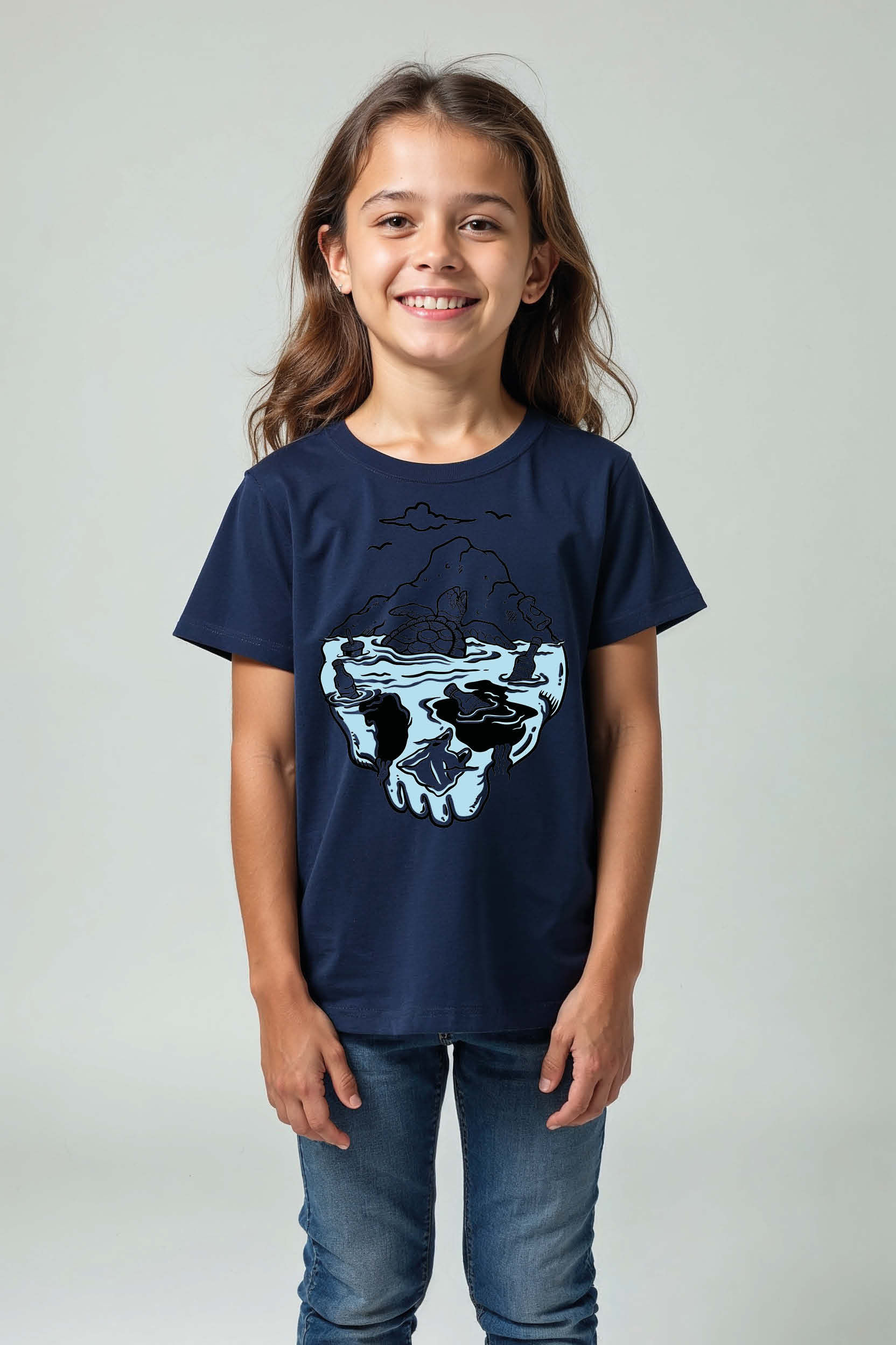 Island Landscape Skull Illusion Graphic T-Shirt Cotton Typography Print T-Shirt