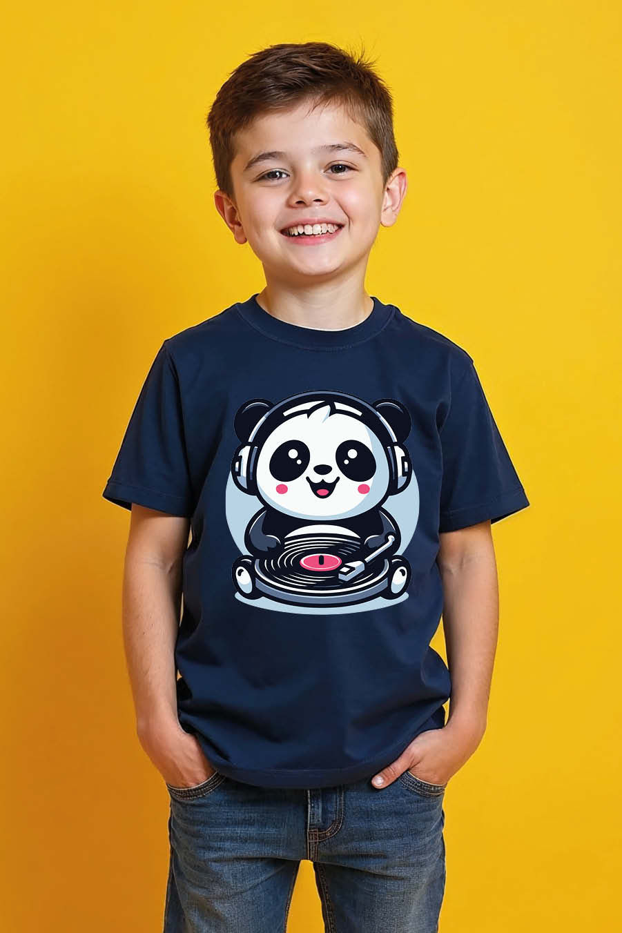 Thumbnail: Cute DJ Panda Bear with Turntable Kids T-Shirt Cute Kids Printed T-Shirt