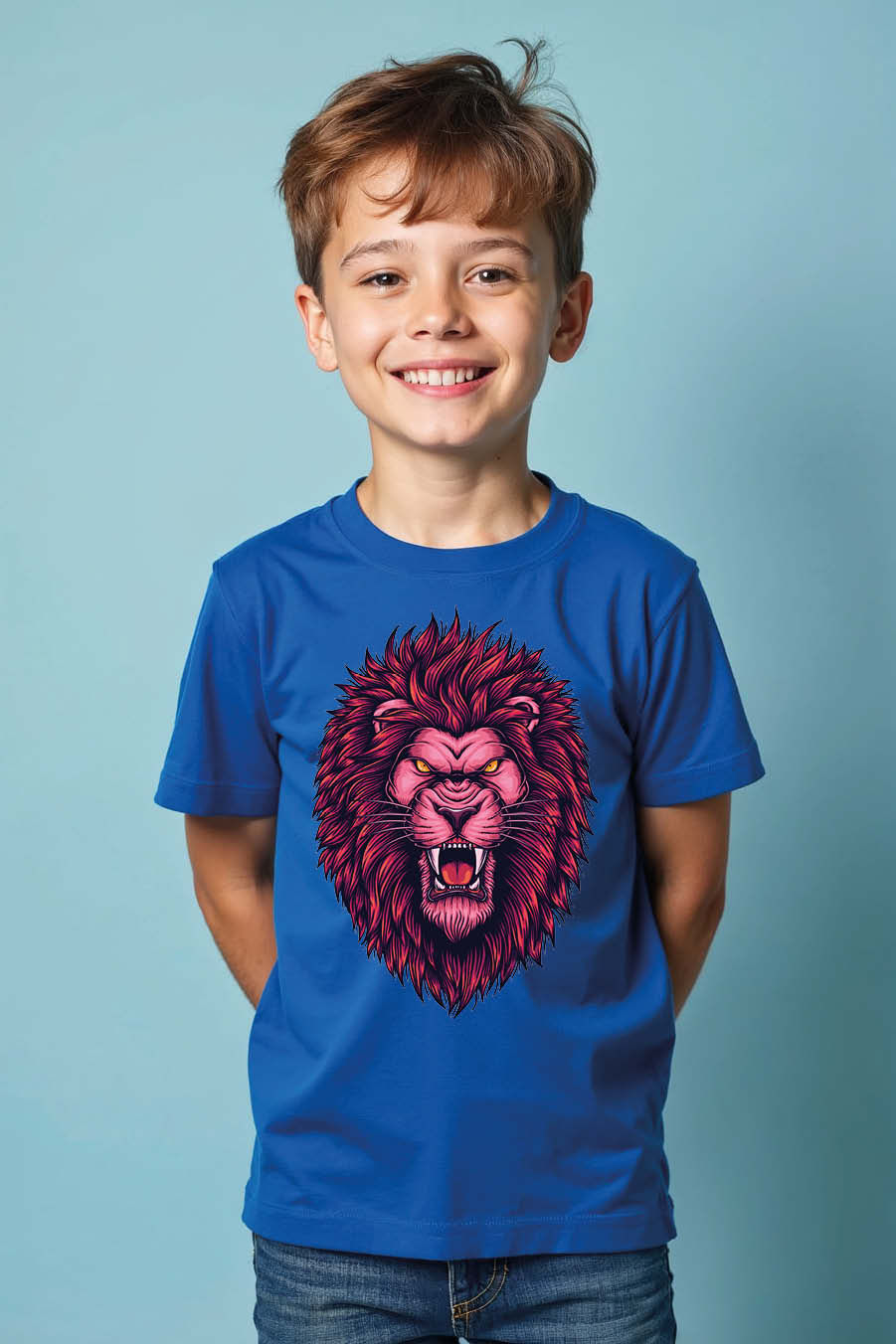 Vibrant Pink Roaring Lion Head Graphic T-Shirt Cool Typography Print T-Shirt