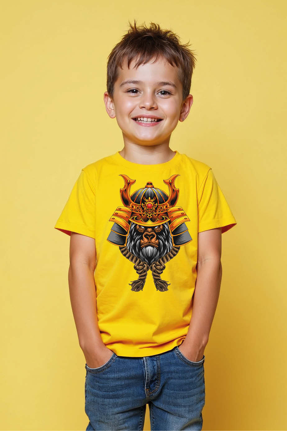 Samurai Warrior Ape Graphic T-Shirt – Bold Battle Armor Tee for Kids