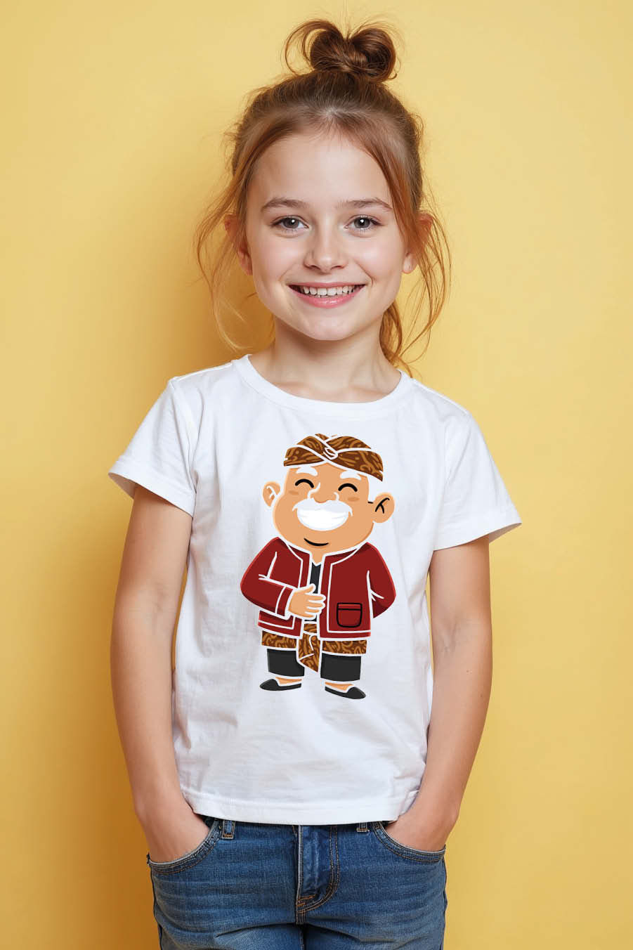 Thumbnail: Smiling Man in Traditional Javanese Attire Kids T-Shirt Stylish Casual Kids