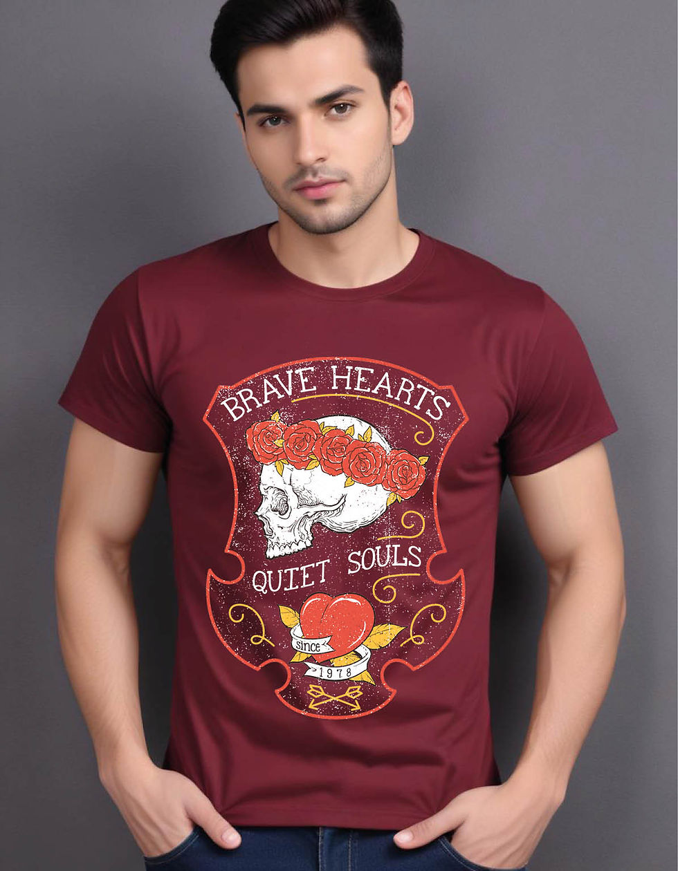 Thumbnail: brave hearts quiet souls crown roses skull mens printed graphic t shirt