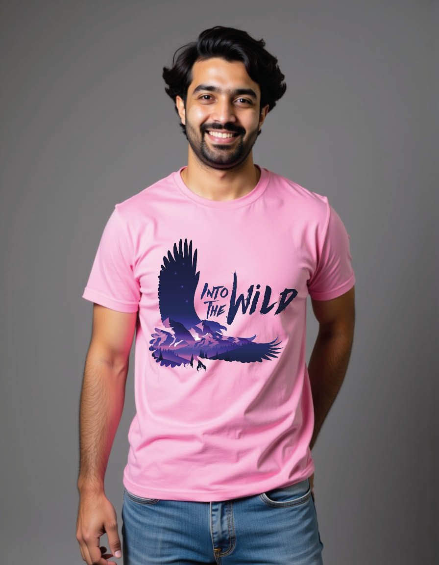 Thumbnail: double exposure effect eagle hawk silhouette with nightmens printedgraphictshirt