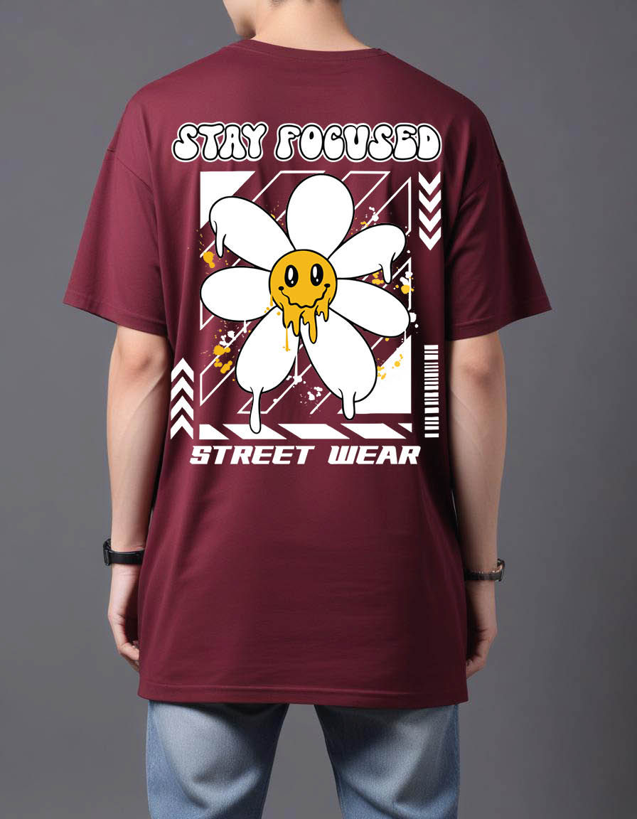 Thumbnail: graffiti sun flower street wear with slogan stay focused oversized mans tshirt