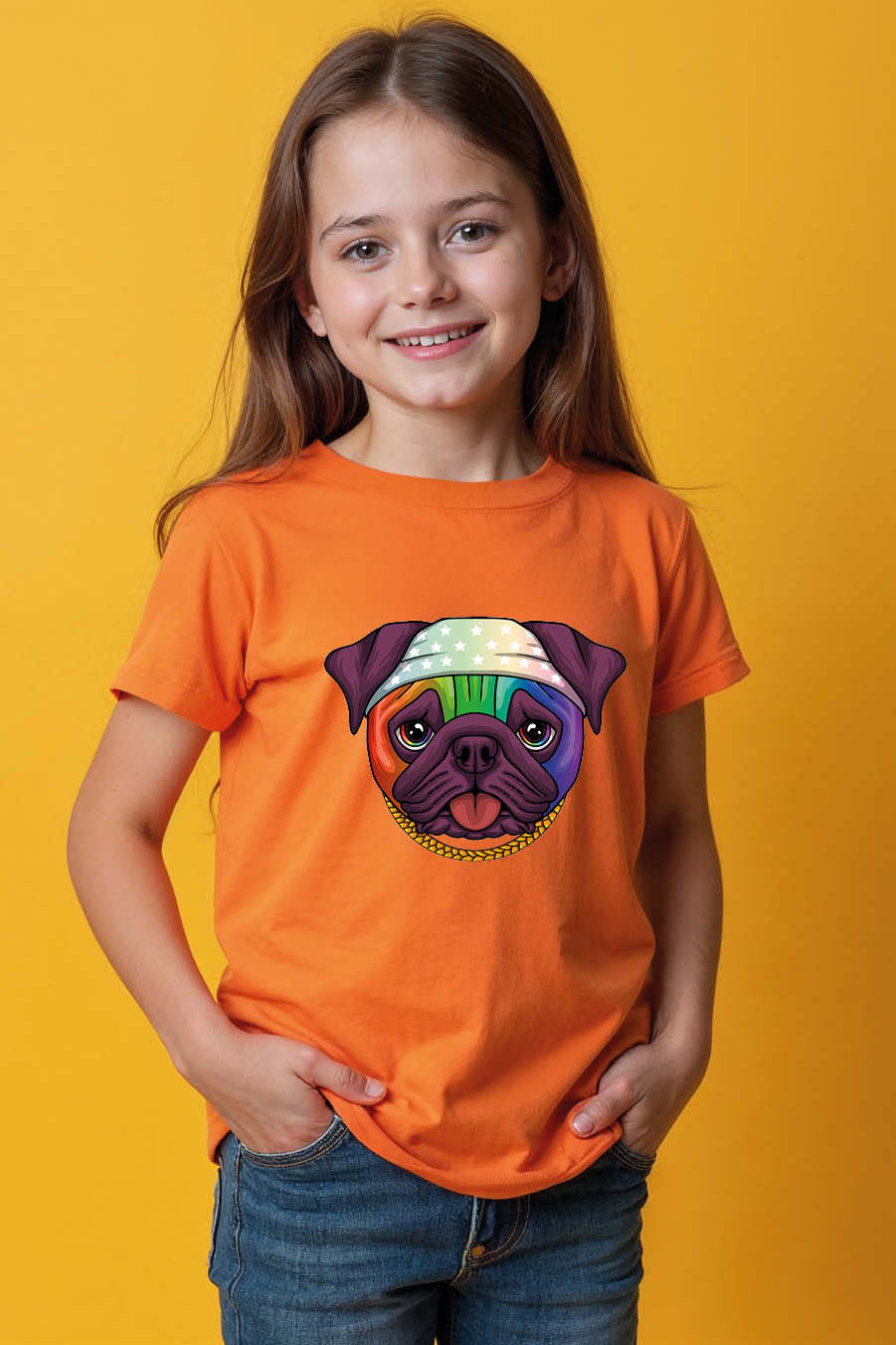 Thumbnail: Rainbow Pug with Bandana and Gold Chain Graphic T-Shirt Cool Printed t shirt