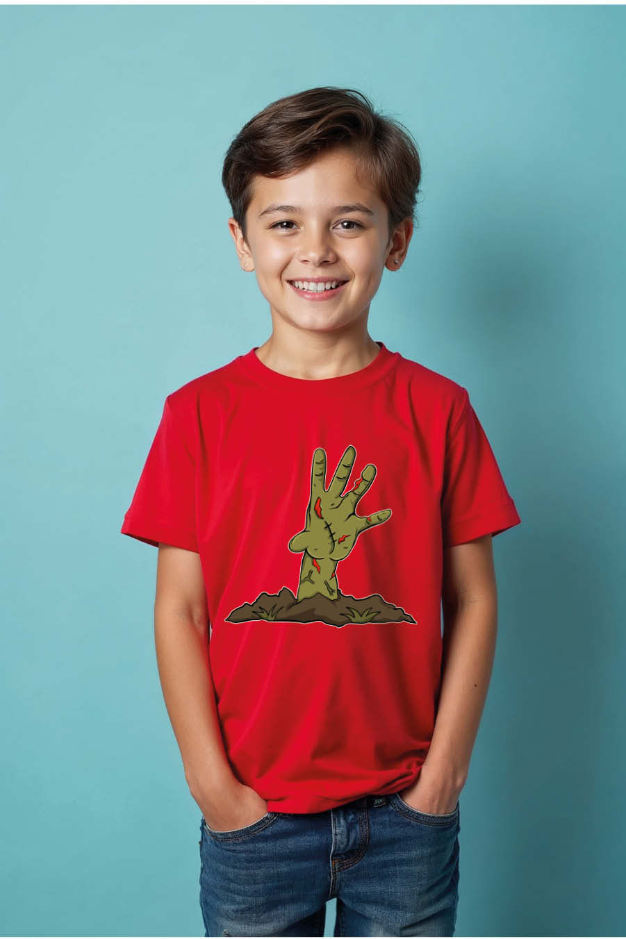 Thumbnail: zombie hand Everyday Unisex Kids Graphic Tee – Print Design for Boys & Girls