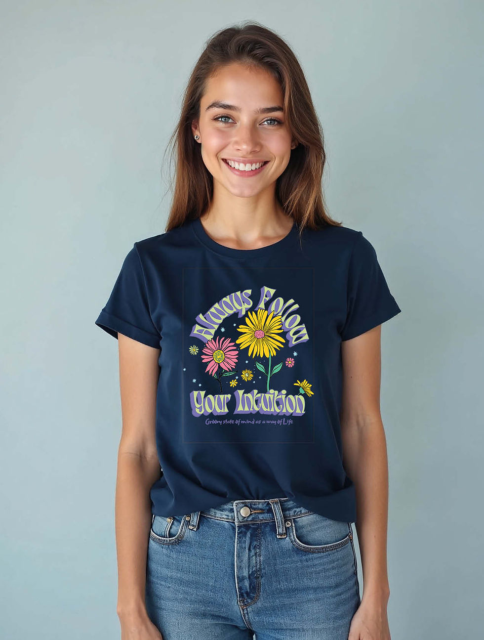 Thumbnail: Always Follow Your Intuition' Flower Stylish Women’s Printed Graphic T-Shirt