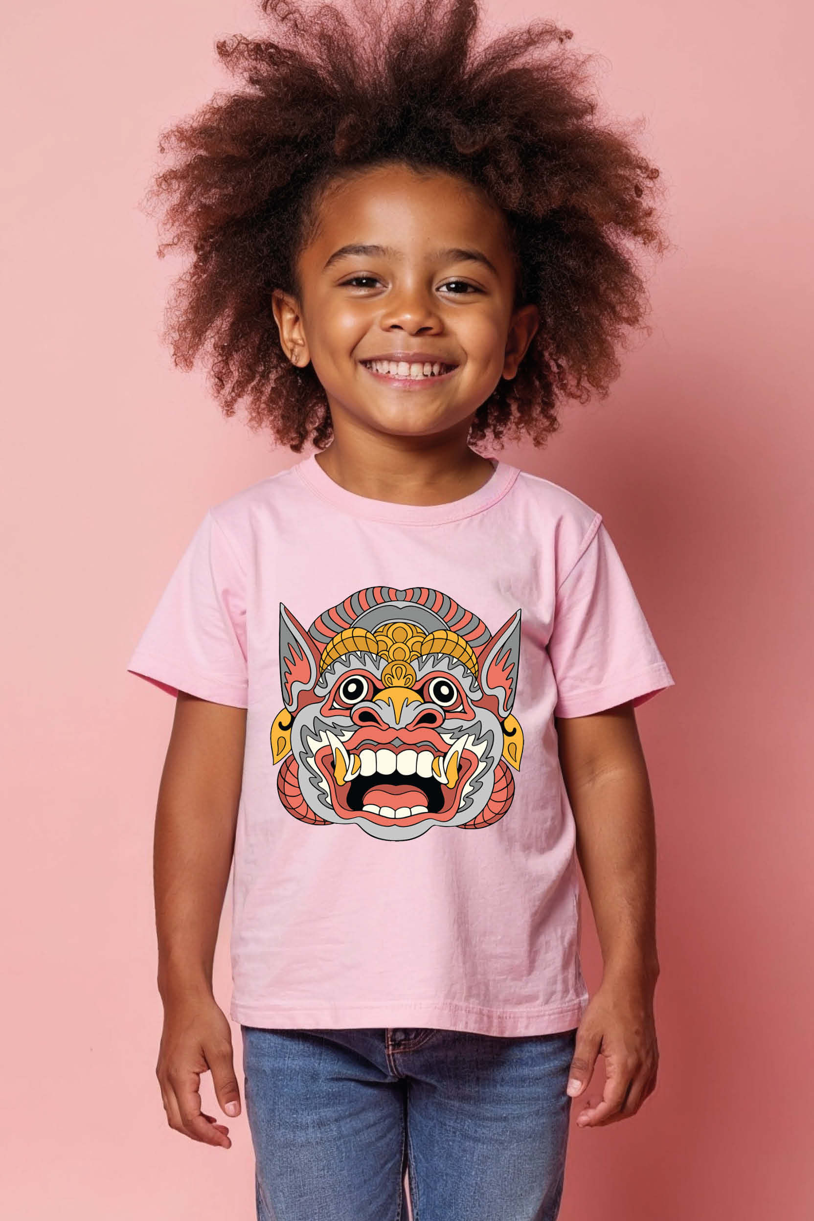 White Monkey Mask Graphic Tee Trendy Cartoon Printed T-Shirt for Boys & Girls