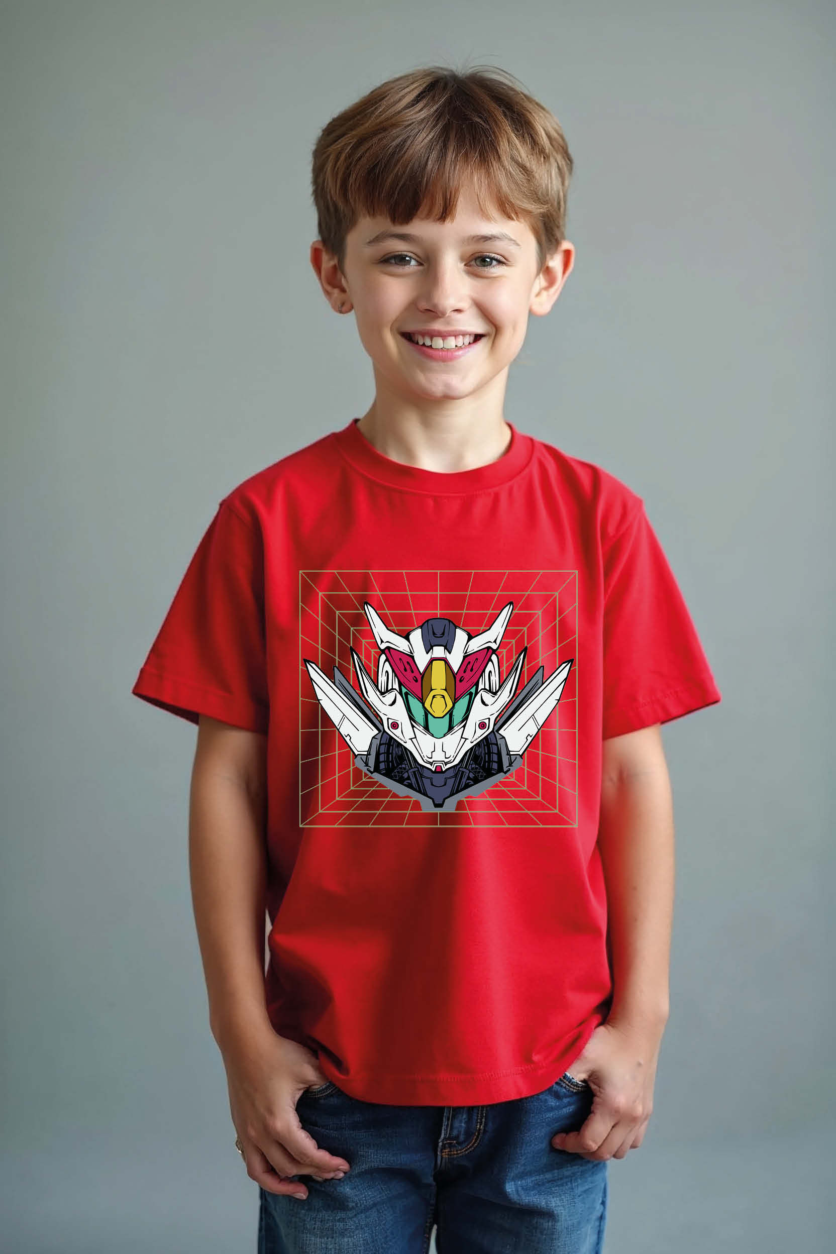 Futuristic Robot Helmet Graphic Kids T-Shirt – Cool Mecha Style Tee for Boys & G