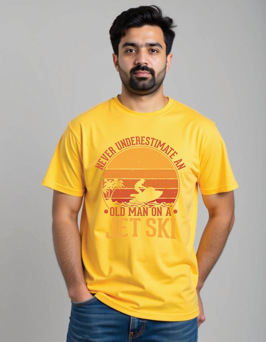 Thumbnail: never underestimate old man jet ski mens printed graphic t shirt