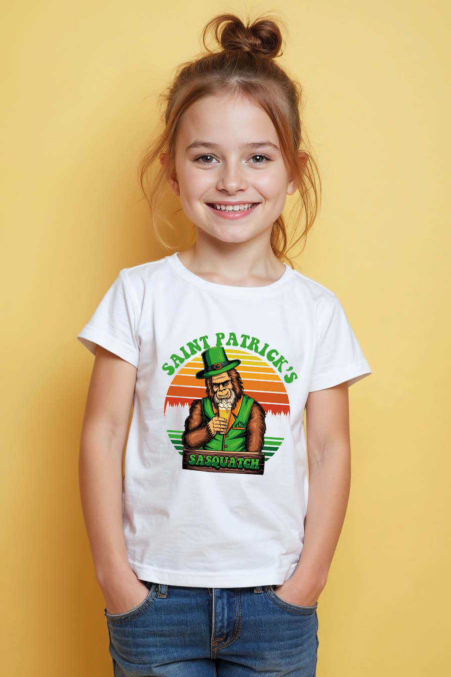saint patricks sasquatch Playful Kids Printed T-Shirt – Typography Print Design