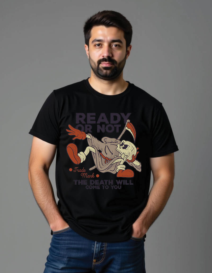 Thumbnail: cartoon of grim reaper throwing mens printed graphic t shirts