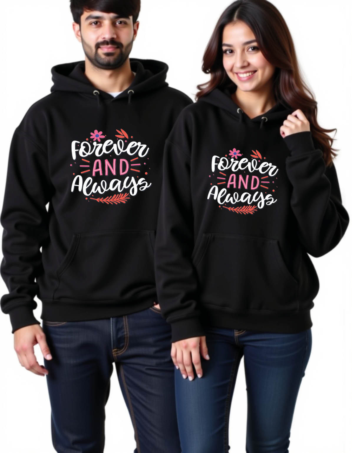 forever and always Streetwear Printed Graphic Couple Hoodies