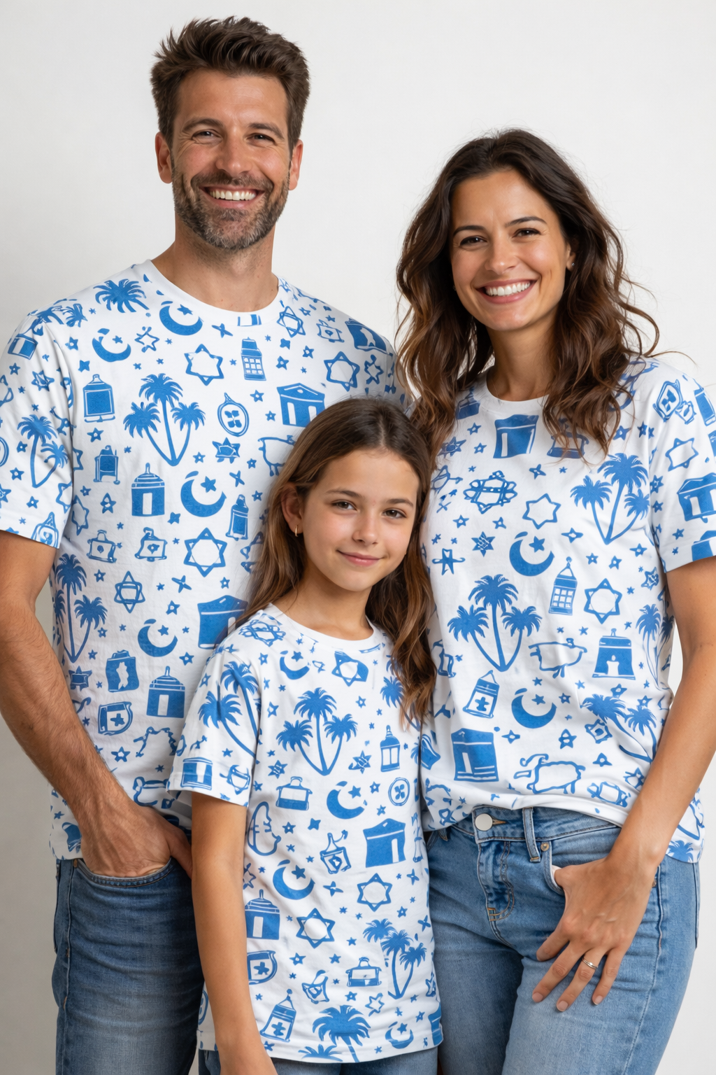 Family matching patterned printed T-shirts pack of 3