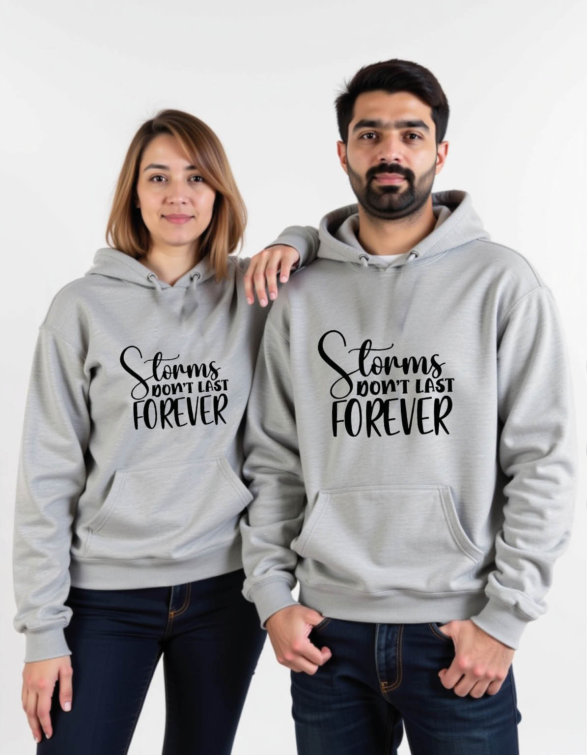 storms don't last forever Cool Printed Graphic Couple Hoodies