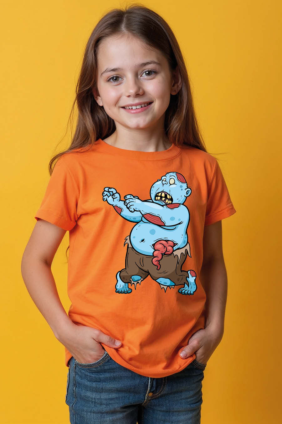 Thumbnail: Chubby Blue Zombie Exposed Guts Graphic T-Shirt Premium Kids Graphic Tee