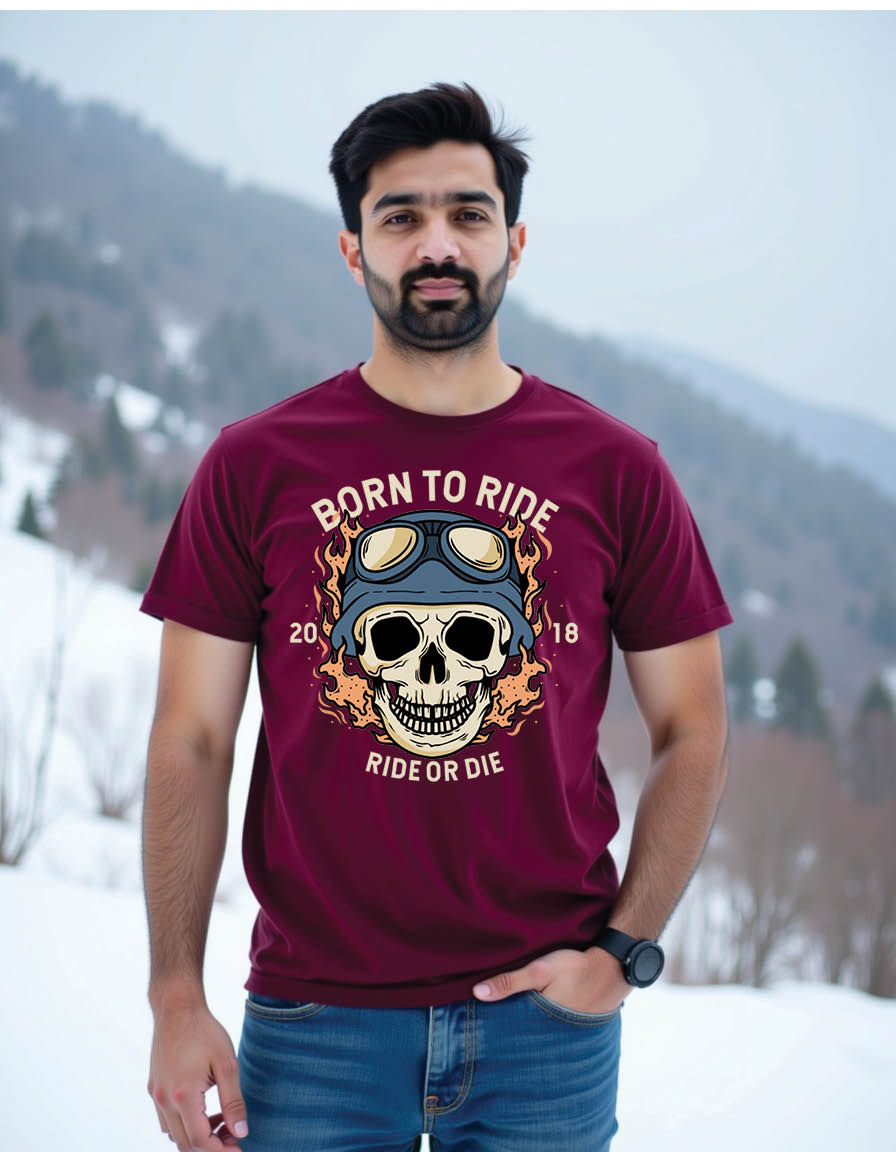 Thumbnail: vintage skull head with burning helmetmens printed graphic t shirts