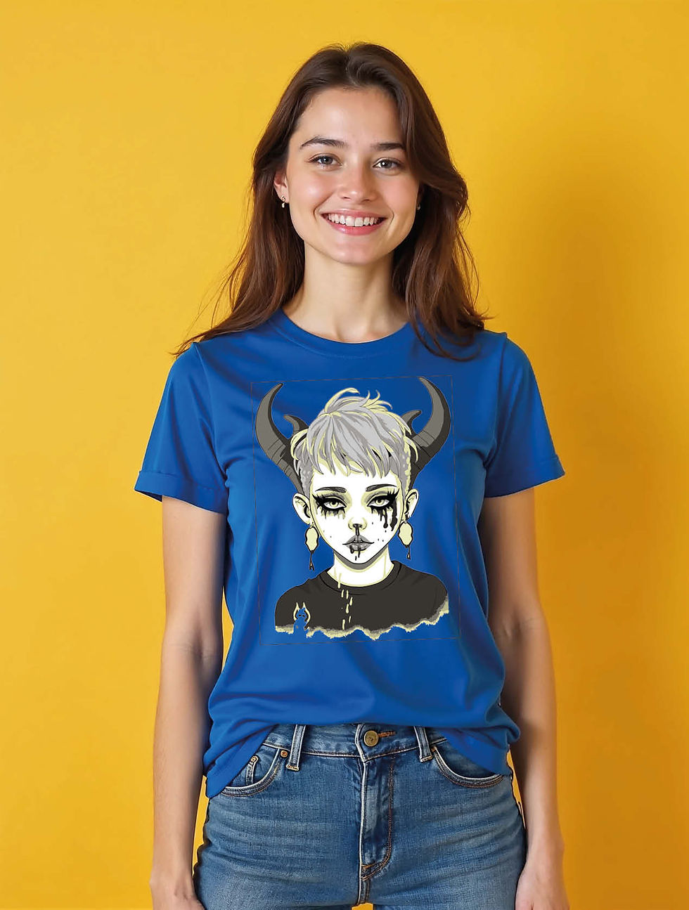 Thumbnail: Dark Fantasy Horned Portrait Casual Women’s Graphic T-Shirt – Limited Stock