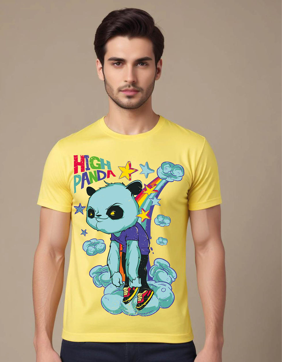 Thumbnail: flying panda zombie rainbow background mens printed graphic t shirt