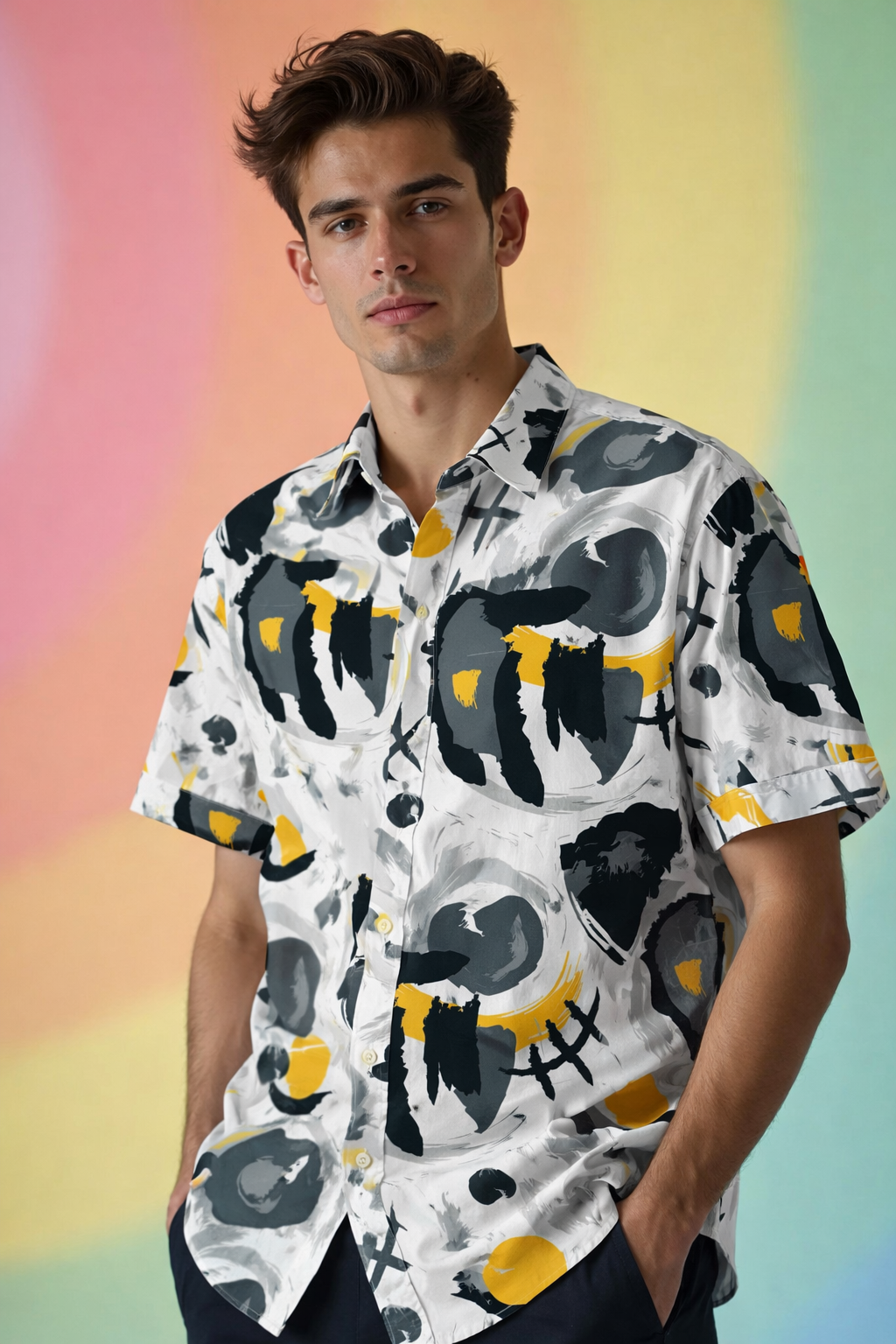 Paint Style copy of Retro geometric Artwork Patterned All Over Print Shirt