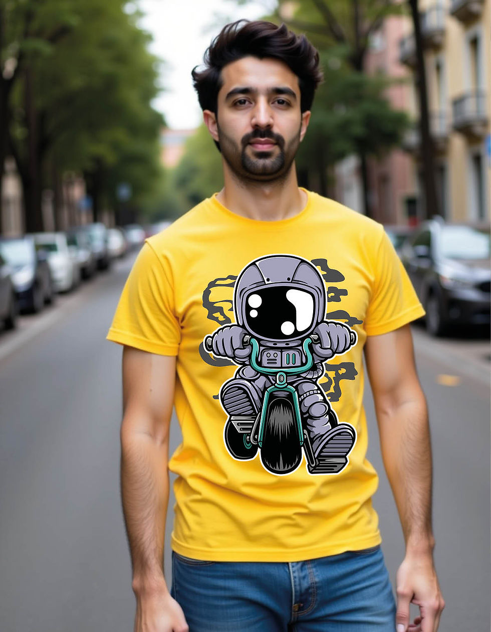 Thumbnail: astronaut biker cartoon character mens printed graphic t shirt