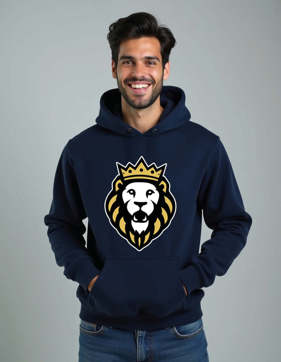 Thumbnail: Royal Lion Head with Crown Unisex Graphic Printed Hoodies for mens & womens