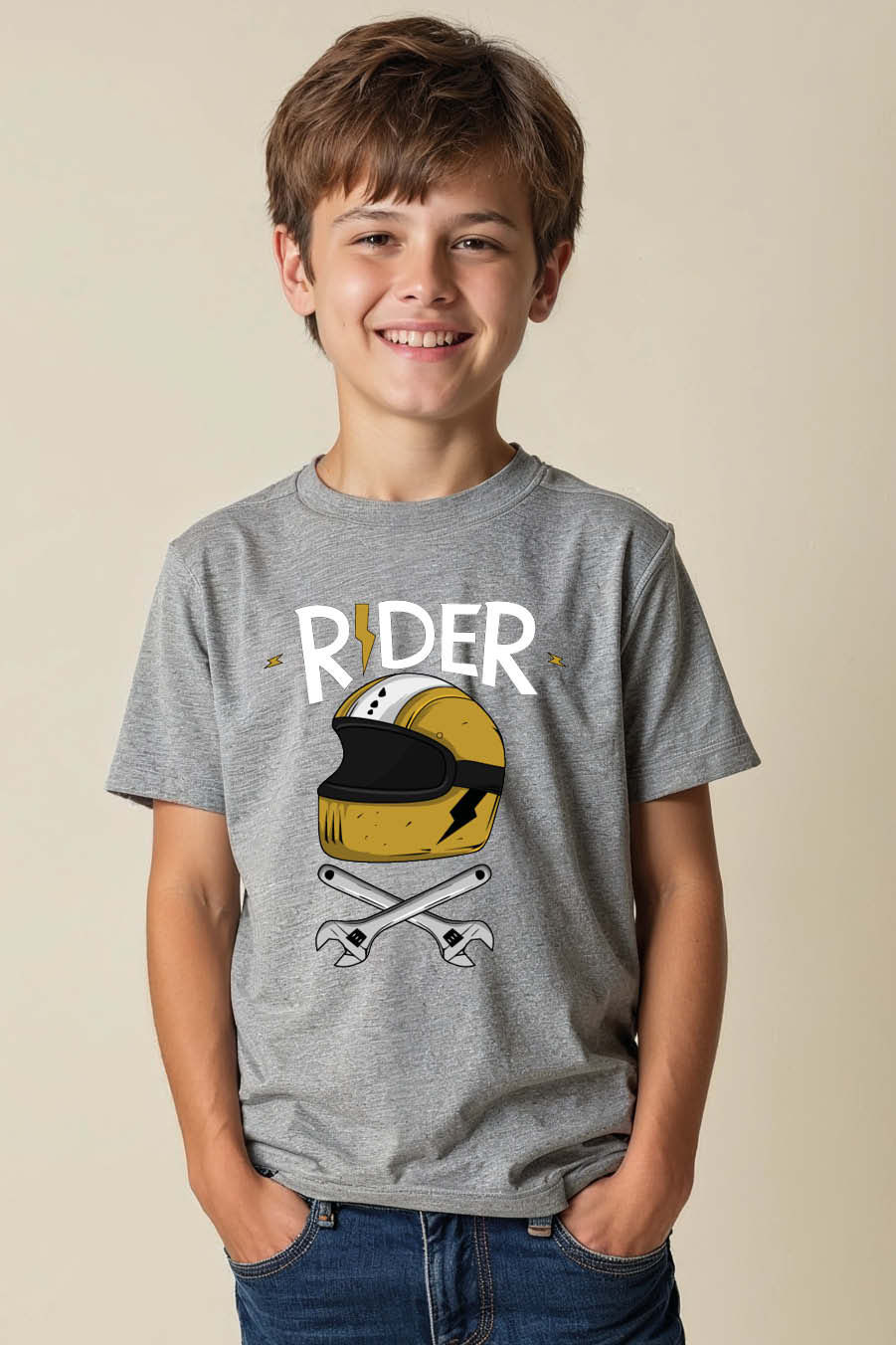 Thumbnail: rider helmate Stylish Cute Kids Typography T-Shirt – Print Design for Boy & Girl