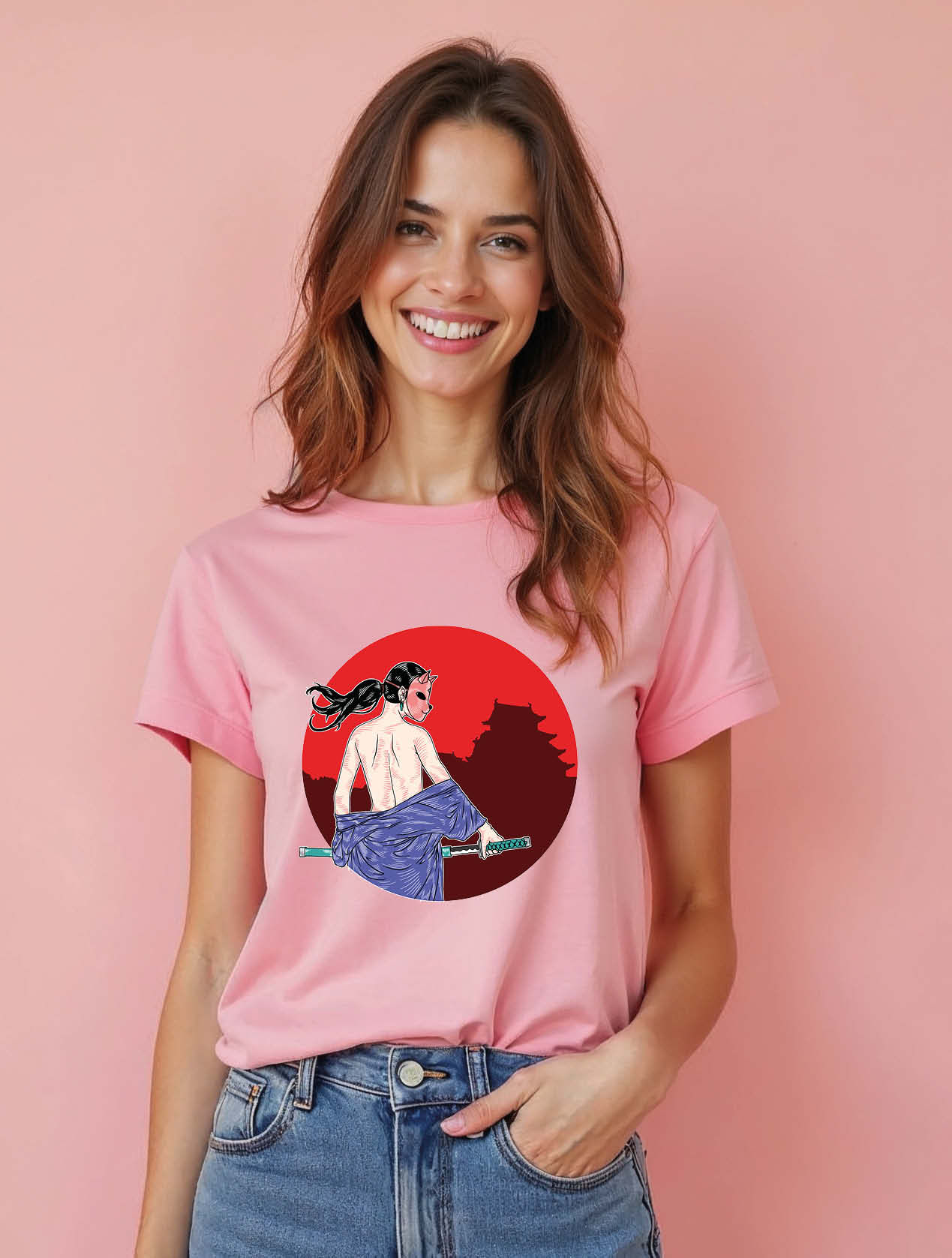 Samurai Sunset Urban Women’s Printed Graphic T-Shirt – Hot Deal
