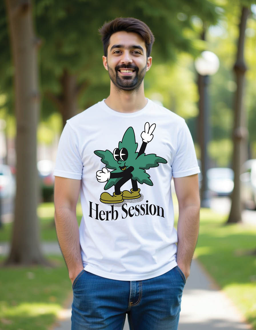 Thumbnail: chill with cannabis groovy character mens printed graphic t shirt