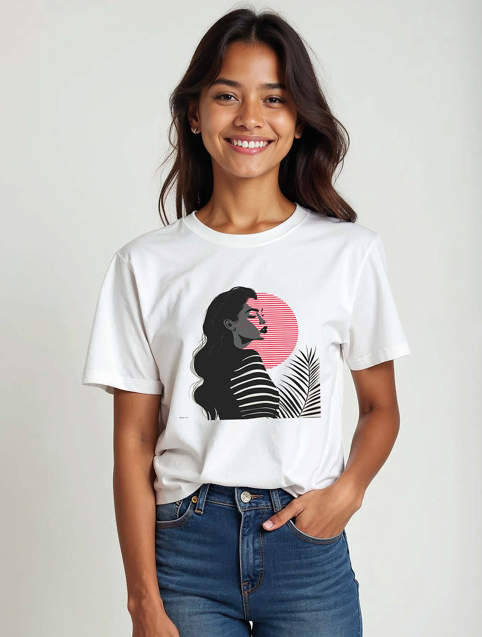 Thumbnail: Pink Sunset Silhouette Trendy Women’s Printed Graphic Streetwear T-Shirt