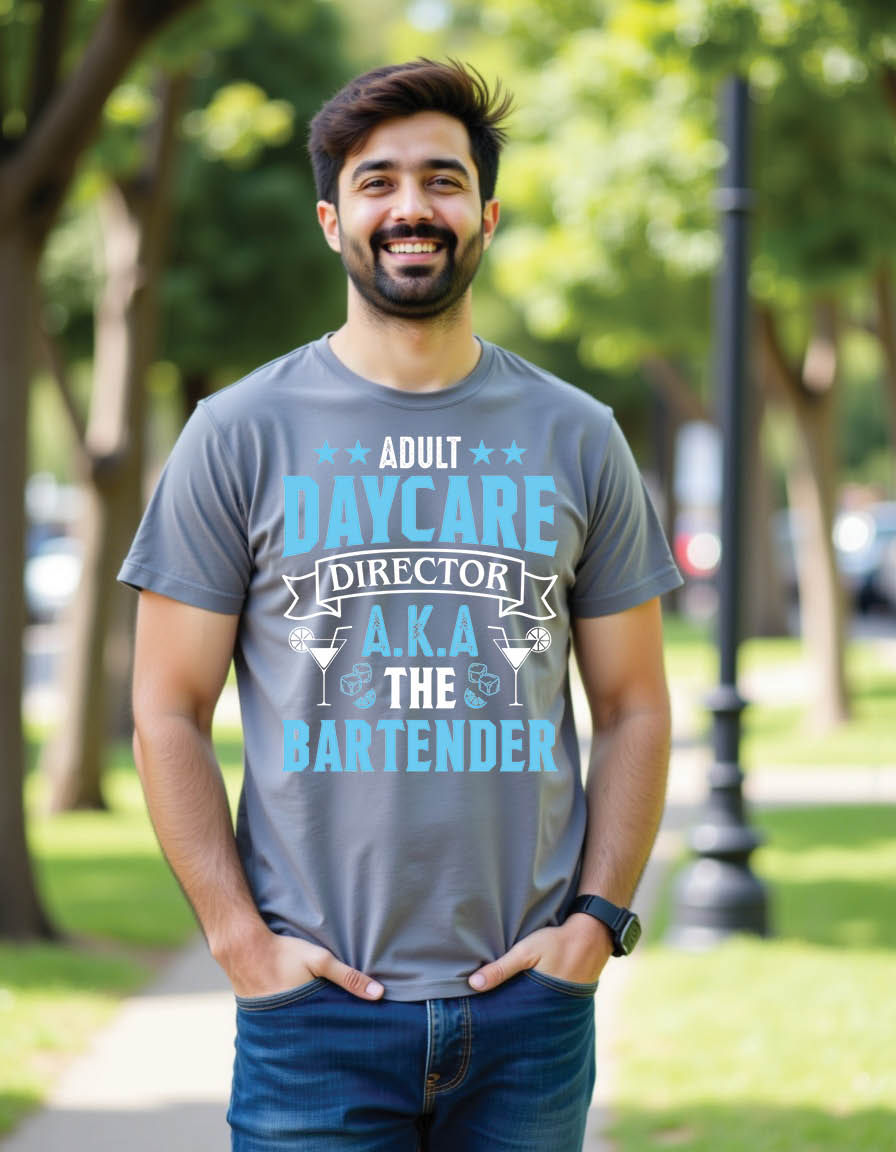 Thumbnail: adult daycare director k bartender mens printed graphic t shirt