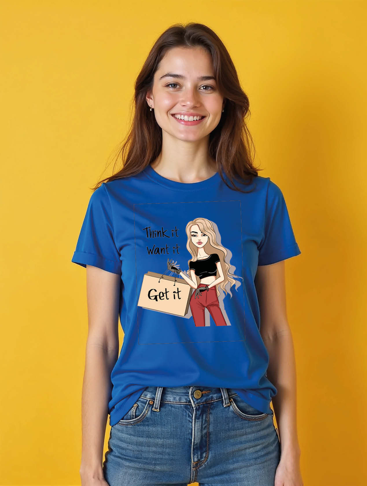 think it want it get it Casual Women’s Printed Graphic Streetwear T-Shirt – Sale