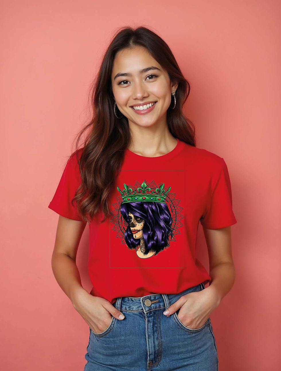 Thumbnail: The Crowned Calavera Urban Women’s Printed T-Shirt – Limited Stock