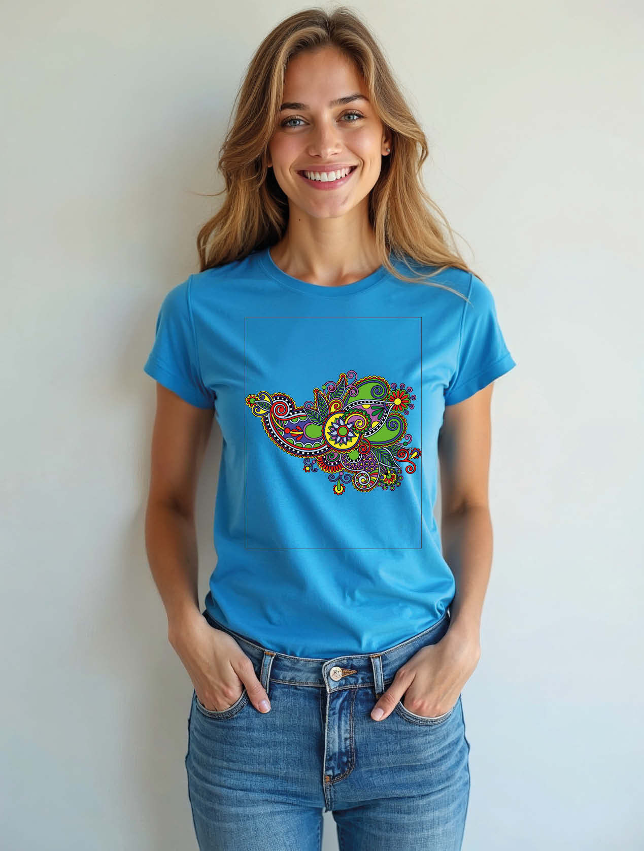 Vibrant Paisley Doodle Art Trendy Women’s Printed Graphic Streetwear T-Shirt