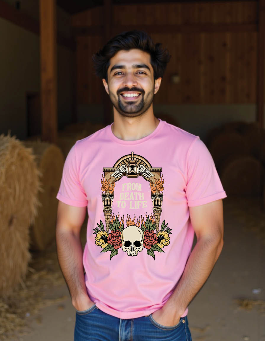 Thumbnail: skull head with roses leaves greek mens printed graphic t shirts