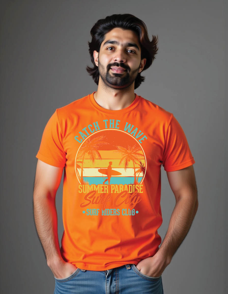 Thumbnail: catch wave summer paradise surf city surf riders mens printed graphic t shirt
