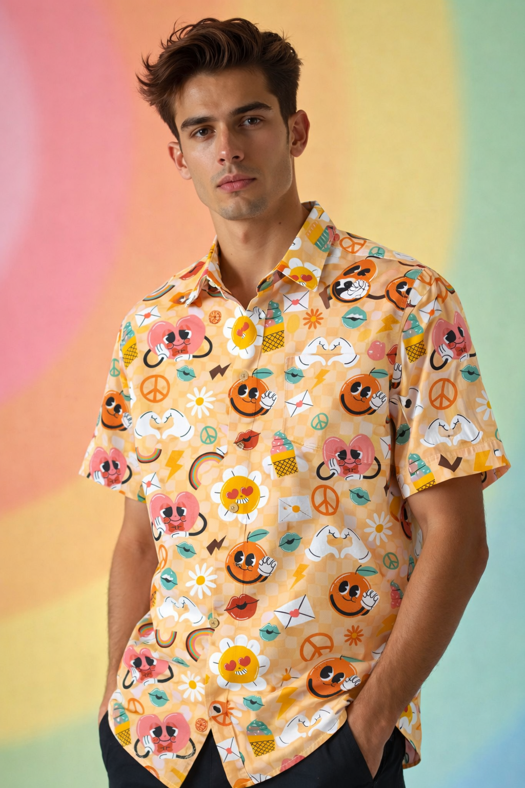 Colorful cartoon fashion portrait Designer Drop Patterned Oversized Shirt