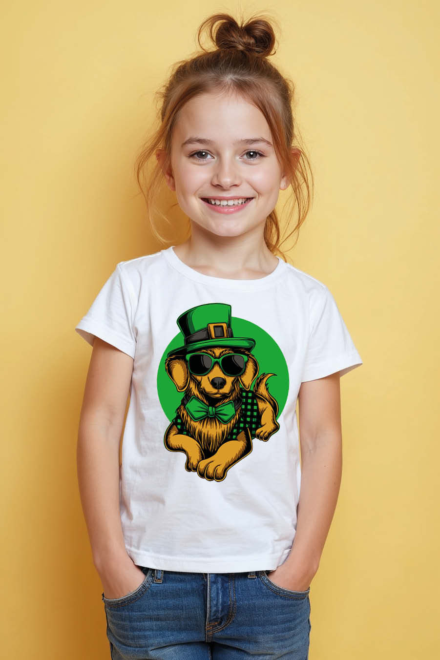 Thumbnail: St. Patrick's Day Golden Retriever with Leprechaun Hat and Bow Tie T-Shirt