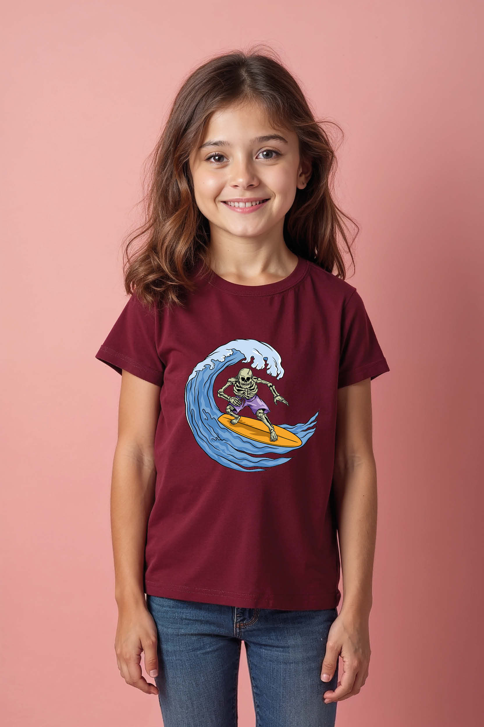 Skeleton Surfer Riding a Wave Graphic T-Shirt Fashion Unisex Kids Graphic Tee