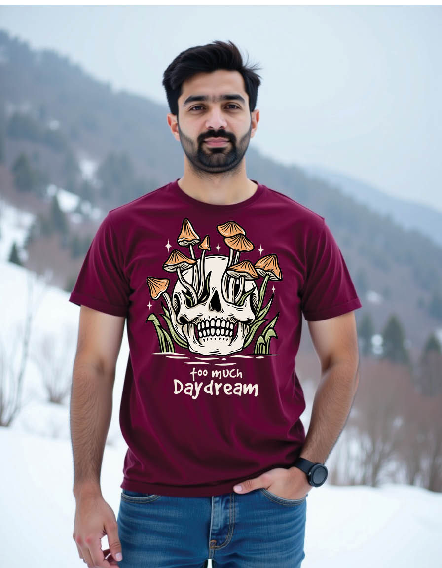 Thumbnail: vintage skull head with mushrooms from mens printed graphic t shirts