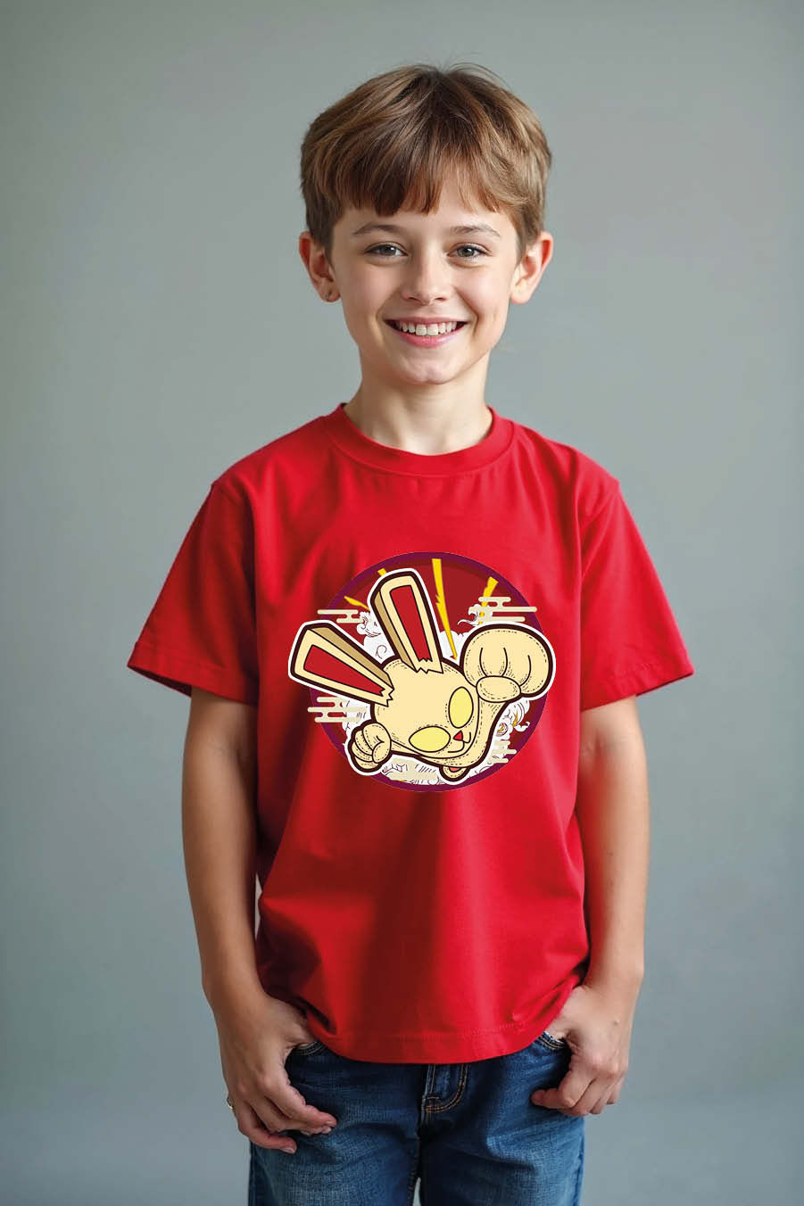 Thumbnail: Rabbit in a Fighting Stance Graphic Fashion Unisex Kids Graphic Tee – Artwork