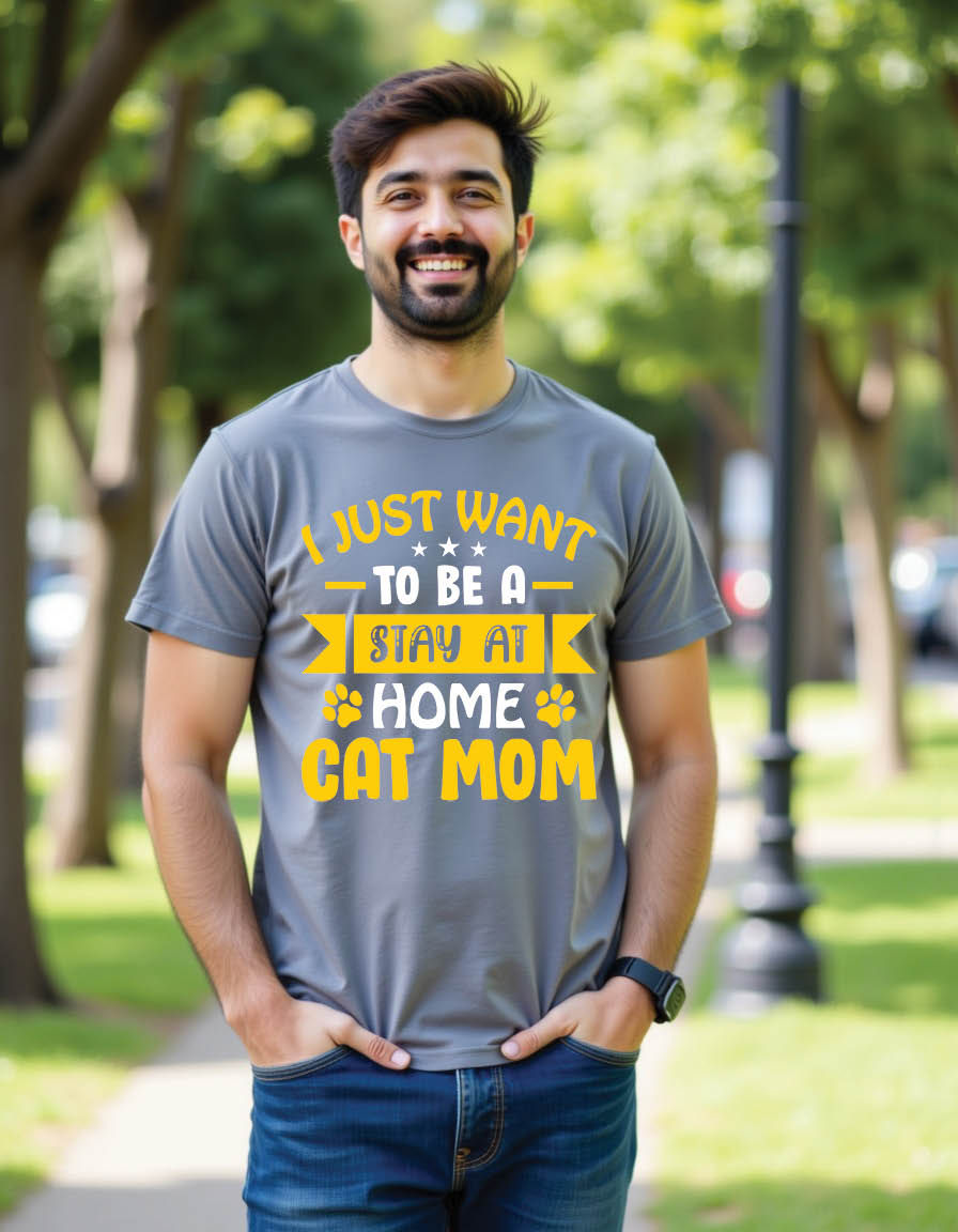 Thumbnail: i just want be stay home cat mom typography cat mens printed graphic t shirt