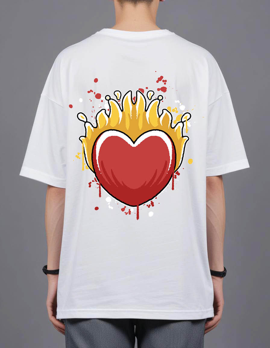 Thumbnail: hand drawn fire heart streetwear Oversized Printed graphic  t shirt