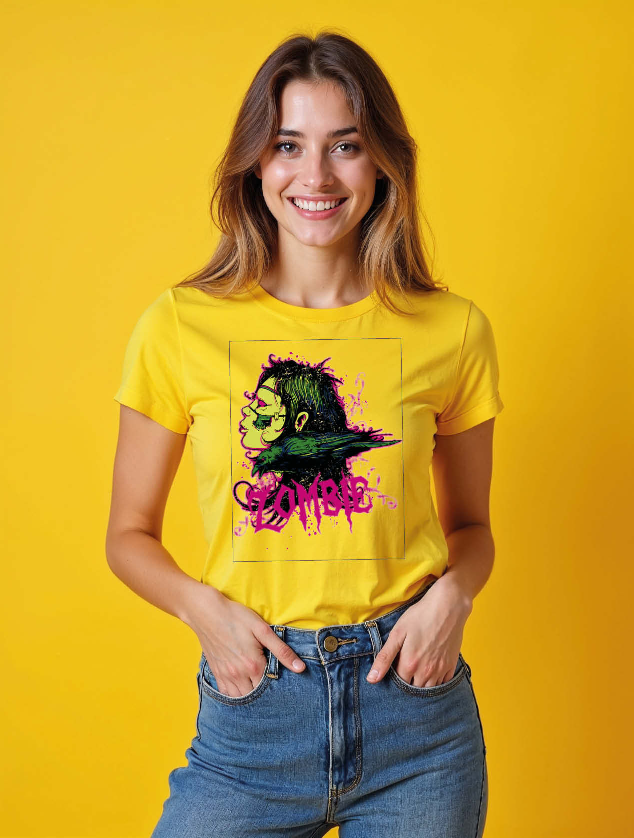 Grungy Zombie and Raven Chic Women’s Graphic T-Shirt – Best Price