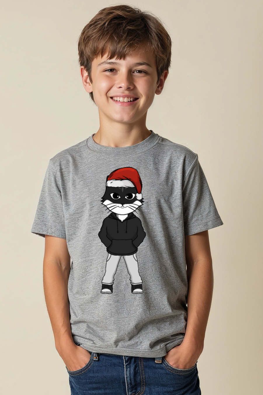 Thumbnail: cat santa in standing still position Soft Cute Kids Typography T-Shirt